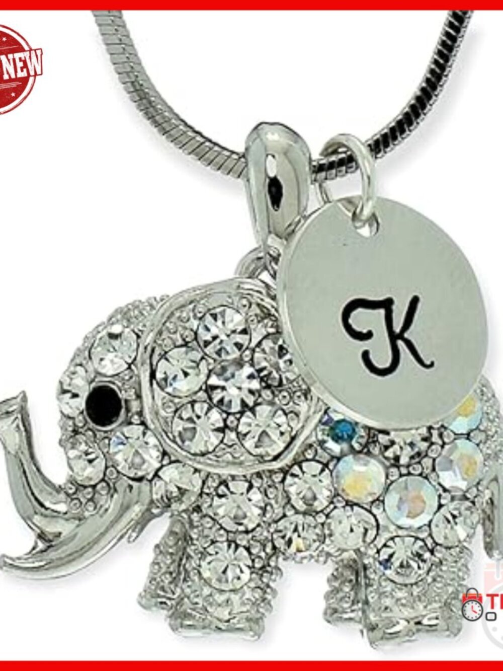 Personalized Elephant Necklace with Crystal Pendant and Sterling Silver Initial